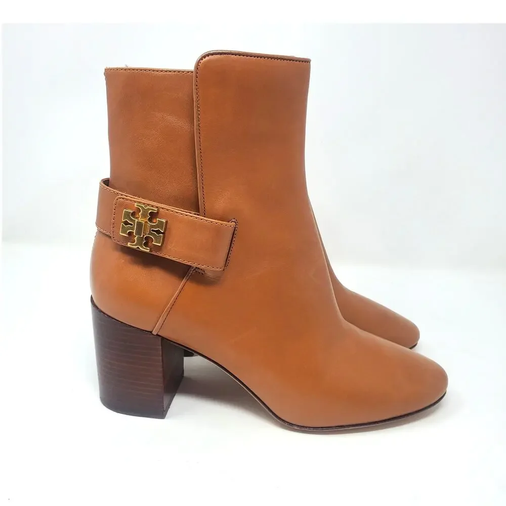 Tory Burch Kira 70MM Bootie Calf Leather Ankle Boots Mid Tan 59585 Size US 7 M